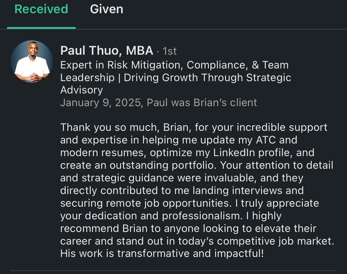 LinkedIn testimonial